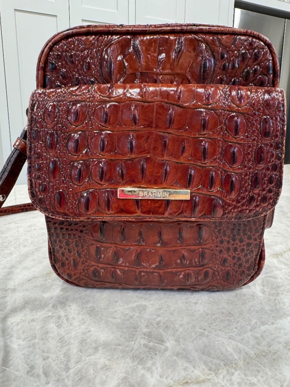 Brahmin Cleo Pecan Melbourne Croc-embossed Crossbody Bag